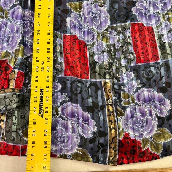 Allison Daley Shirt Women 22W Silky Sheer Floral Button Up Patchwork Vintage 90s - Picture 4 of 6
